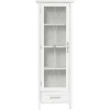 Teamson Home Delaney Freestanding Linen Cabinet with Cathedral Glass Panel Door, White