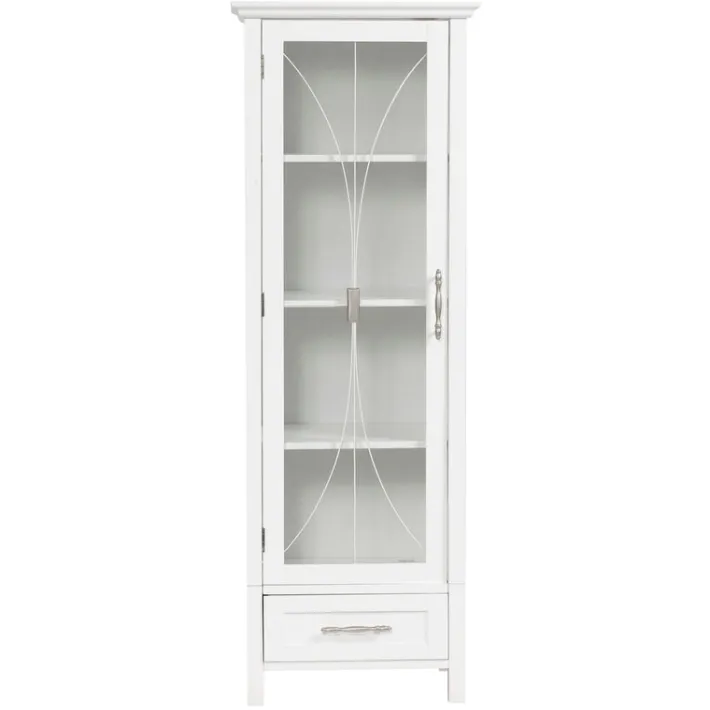 Teamson Home Delaney Freestanding Linen Cabinet with Cathedral Glass Panel Door, White