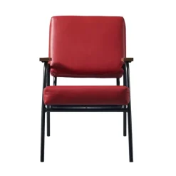 Teamson Home Denver Faux Leather Armchair with Metal Legs and Armrests, Red