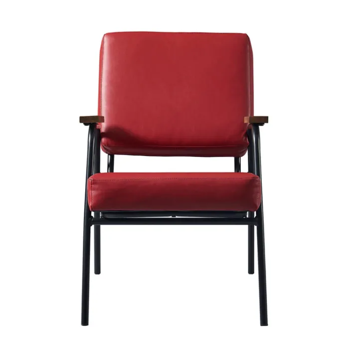 Teamson Home Denver Faux Leather Armchair with Metal Legs and Armrests, Red