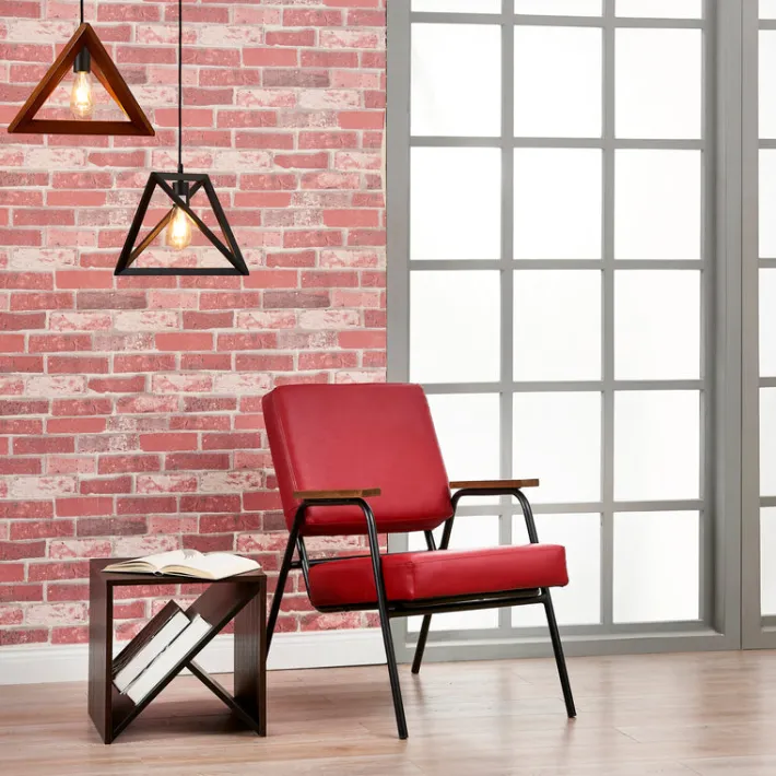 Teamson Home Denver Faux Leather Armchair with Metal Legs and Armrests, Red