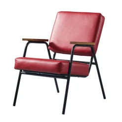 Teamson Home Denver Faux Leather Armchair with Metal Legs and Armrests, Red