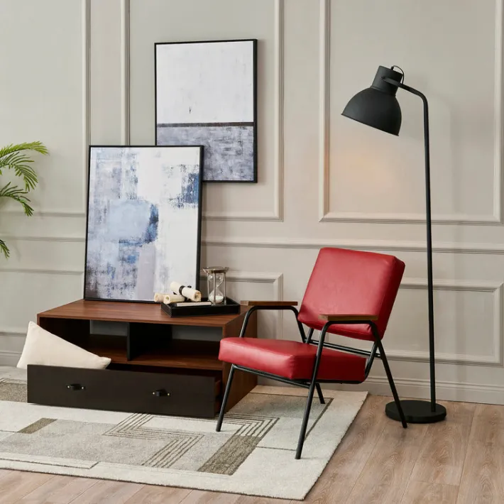 Teamson Home Denver Faux Leather Armchair with Metal Legs and Armrests, Red