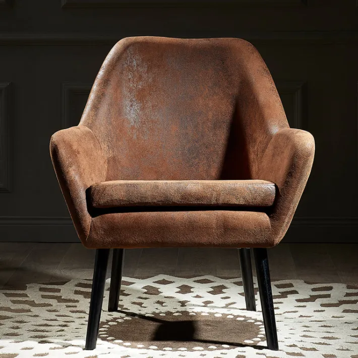 Teamson Home Divano Armchair with Aged Fabric and Solid Wood Legs, Brown- FINAL SALE