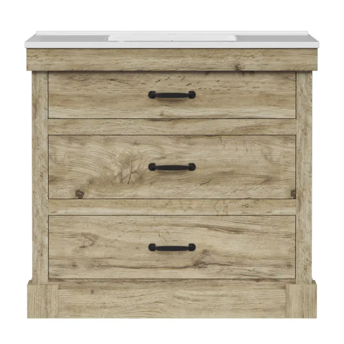 Teamson Home Donovan 36" Single Bathroom Vanity with Two Drawers, Light Oak