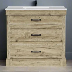 Teamson Home Donovan 36" Single Bathroom Vanity with Two Drawers, Light Oak
