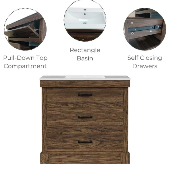 Teamson Home Donovan 36" Single Bathroom Vanity with Two Drawers, Walnut