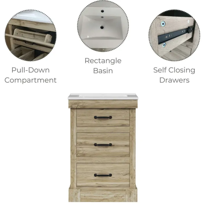 Teamson Home Donovan 24" Single Bathroom Vanity with Two Drawers, Light Oak