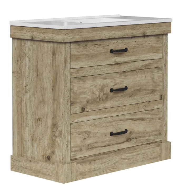 Teamson Home Donovan 36" Single Bathroom Vanity with Two Drawers, Light Oak
