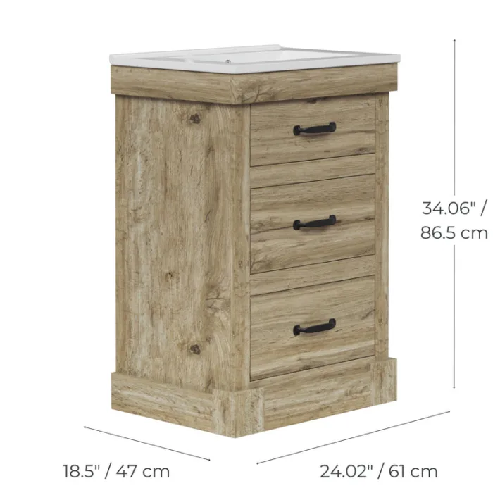 Teamson Home Donovan 24" Single Bathroom Vanity with Two Drawers, Light Oak
