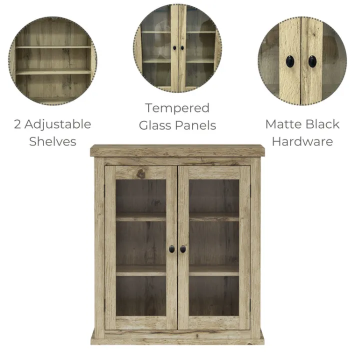 Teamson Home Donovan Removable Two-Door Wall Cabinet, Light Oak