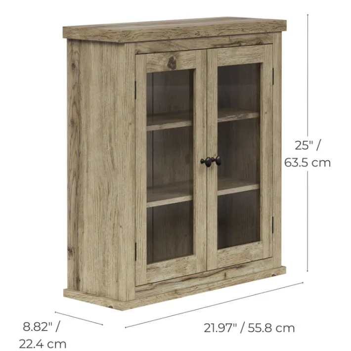 Teamson Home Donovan Removable Two-Door Wall Cabinet, Light Oak