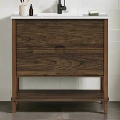 Teamson Home Ellery 36" Single Bathroom Vanity with Two Drawers, Walnut