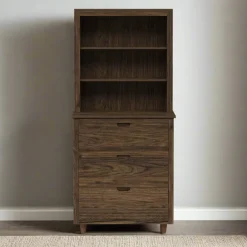 Teamson Home Ellery Freestanding Hutch Cabinet with Open Shelves, Walnut