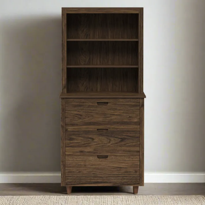 Teamson Home Ellery Freestanding Hutch Cabinet with Open Shelves, Walnut