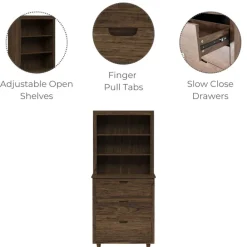 Teamson Home Ellery Freestanding Hutch Cabinet with Open Shelves, Walnut