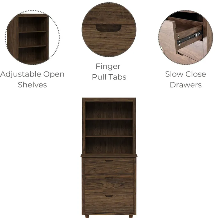 Teamson Home Ellery Freestanding Hutch Cabinet with Open Shelves, Walnut