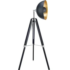 Teamson Home Fascino 63" Industrial Metal Tripod Floor Lamp with Dish Shade, Black/Gold