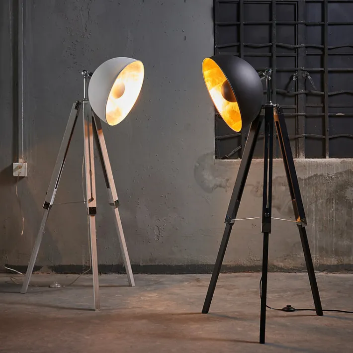 Teamson Home Fascino 63" Industrial Metal Tripod Floor Lamp with Dish Shade, Black/Gold