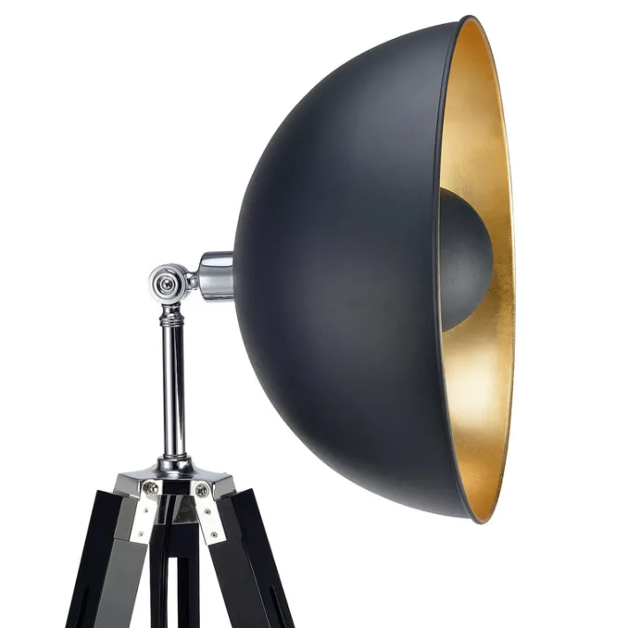 Teamson Home Fascino 63" Industrial Metal Tripod Floor Lamp with Dish Shade, Black/Gold