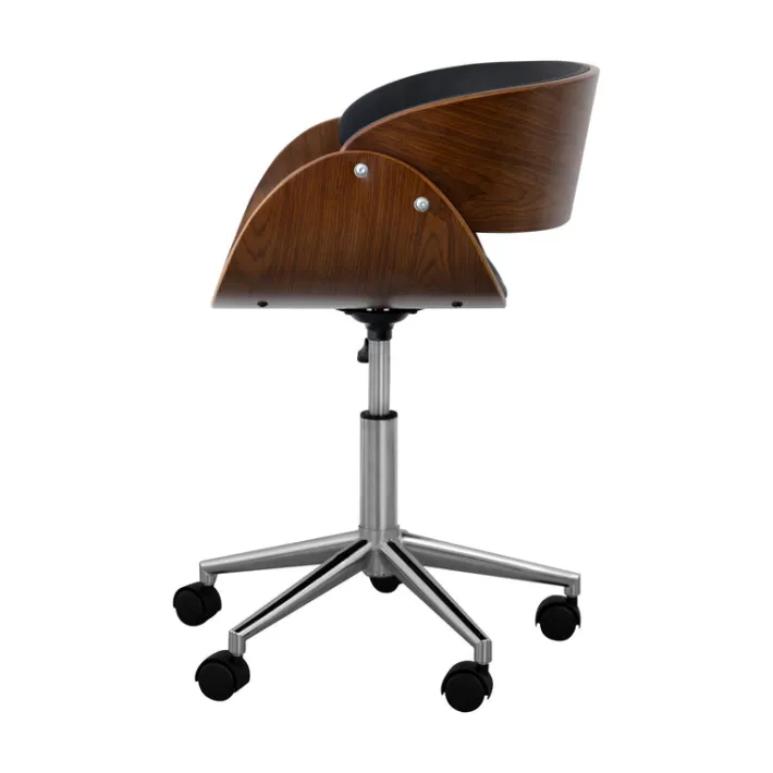 Teamson Home Faux Leather Curved Swivel Home Office Chair with Adjustable Seat Height, Black/Brown -FINAL SALE