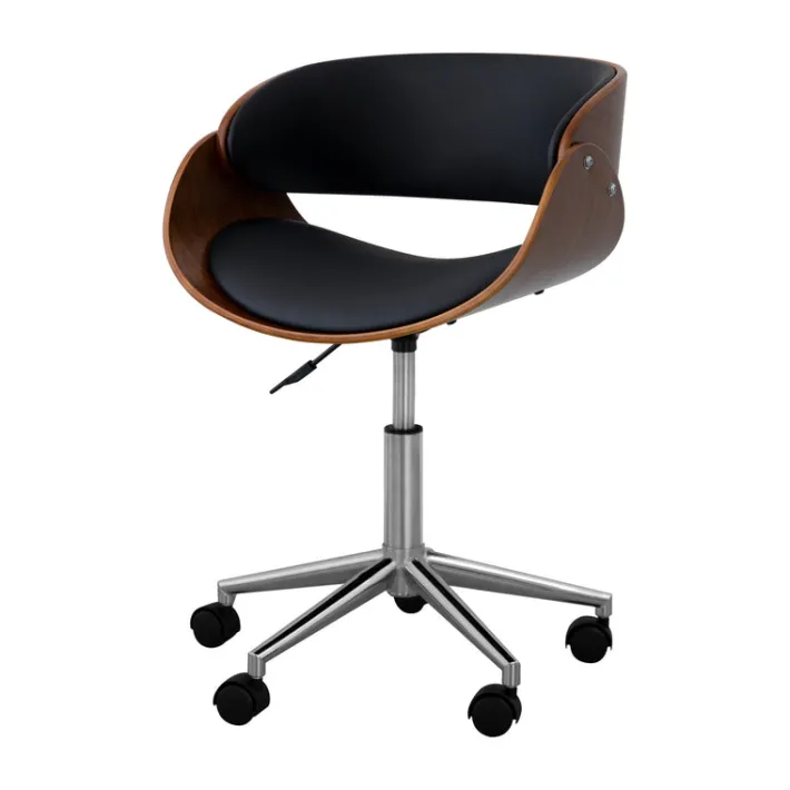 Teamson Home Faux Leather Curved Swivel Home Office Chair with Adjustable Seat Height, Black/Brown -FINAL SALE