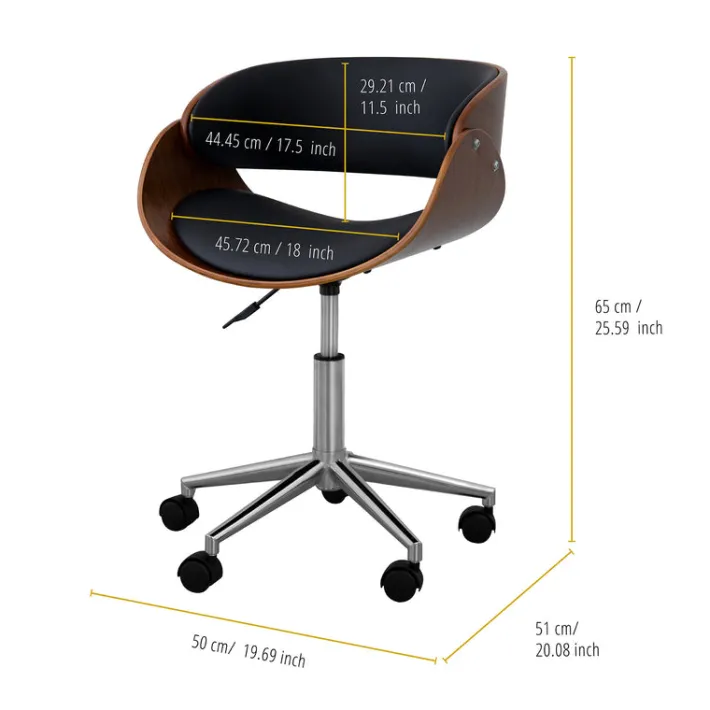 Teamson Home Faux Leather Curved Swivel Home Office Chair with Adjustable Seat Height, Black/Brown -FINAL SALE