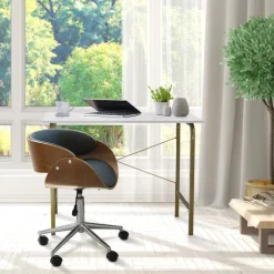 Teamson Home Faux Leather Curved Swivel Home Office Chair with Adjustable Seat Height, Black/Brown -FINAL SALE