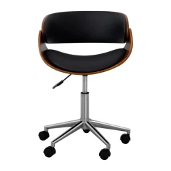 Teamson Home Faux Leather Curved Swivel Home Office Chair with Adjustable Seat Height, Black/Brown -FINAL SALE