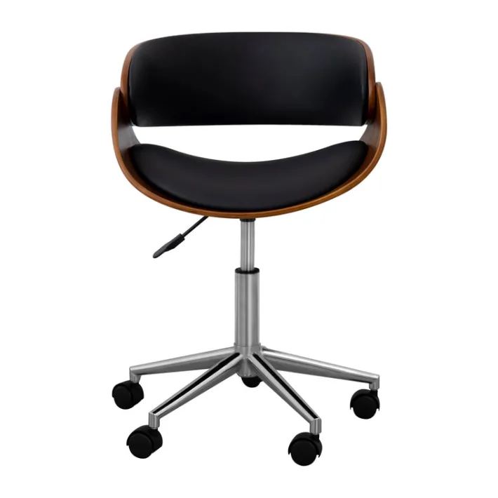 Teamson Home Faux Leather Curved Swivel Home Office Chair with Adjustable Seat Height, Black/Brown -FINAL SALE