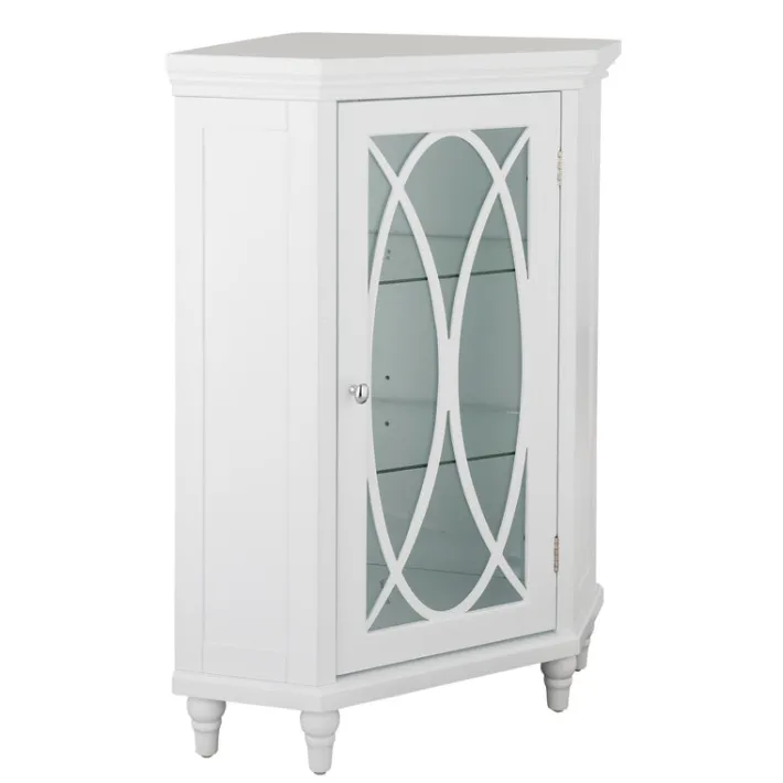 Teamson Home Florence Corner Floor Cabinet with Decorative Glass Paneled Door, White- FINAL SALE