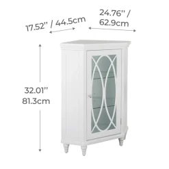 Teamson Home Florence Corner Floor Cabinet with Decorative Glass Paneled Door, White- FINAL SALE