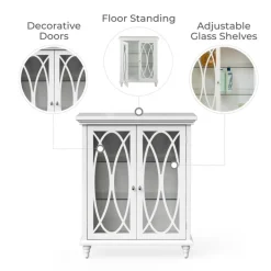 Teamson Home Florence Freestanding Two-Door Floor Cabinet with Decorative Glass Panels, White