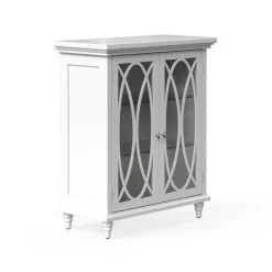 Teamson Home Florence Freestanding Two-Door Floor Cabinet with Decorative Glass Panels, White