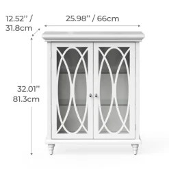 Teamson Home Florence Freestanding Two-Door Floor Cabinet with Decorative Glass Panels, White
