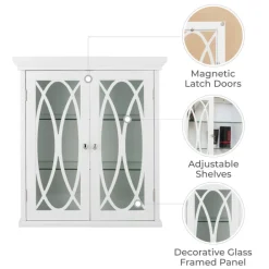 Teamson Home Florence Removable Two-Door Wall Cabinet with Decorative Glass Panels, White