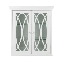 Teamson Home Florence Removable Two-Door Wall Cabinet with Decorative Glass Panels, White