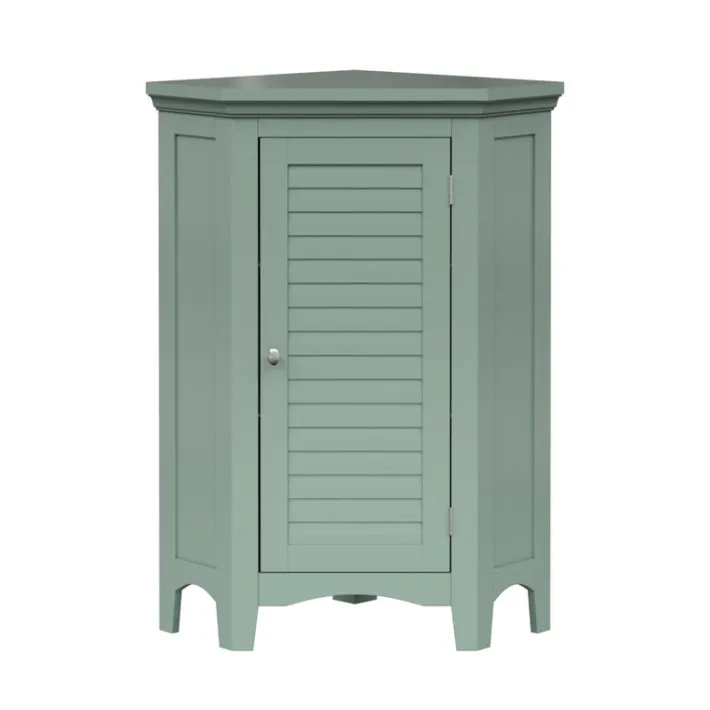 Teamson Home Glancy Corner Floor Cabinet with Faux Louvered Door, Sage Green