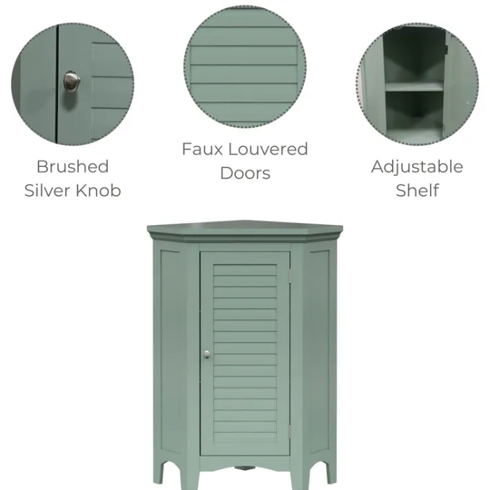 Teamson Home Glancy Corner Floor Cabinet with Faux Louvered Door, Sage Green
