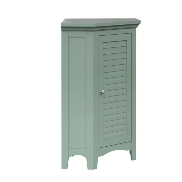 Teamson Home Glancy Corner Floor Cabinet with Faux Louvered Door, Sage Green