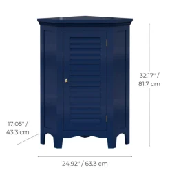 Teamson Home Glancy Corner Floor Cabinet with Faux Louvered Door, Navy
