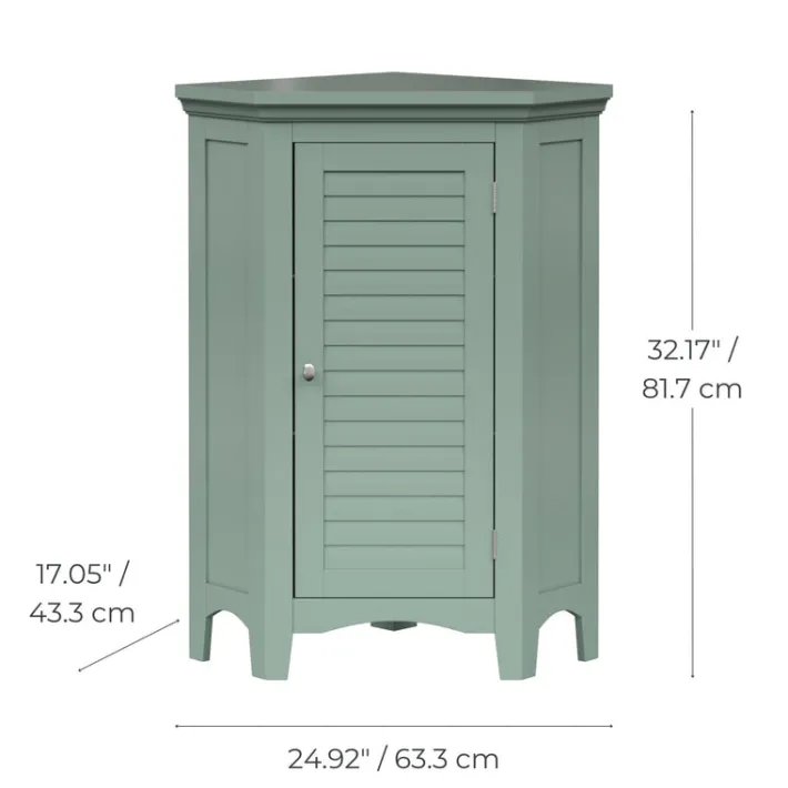 Teamson Home Glancy Corner Floor Cabinet with Faux Louvered Door, Sage Green