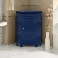 Teamson Home Glancy Corner Floor Cabinet with Faux Louvered Door, Navy