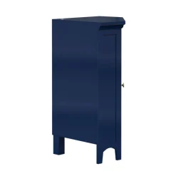 Teamson Home Glancy Corner Floor Cabinet with Faux Louvered Door, Navy