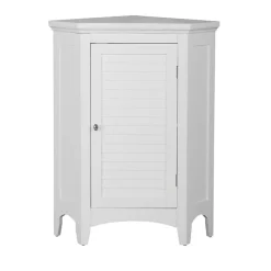 Teamson Home Glancy Freestanding Corner Floor Cabinet with Faux Louvered Door, White