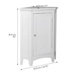Teamson Home Glancy Freestanding Corner Floor Cabinet with Faux Louvered Door, White