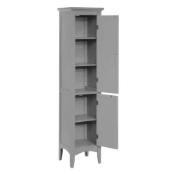 Teamson Home Glancy Freestanding Linen Tower with Two Faux Louvered Doors, Gray- FINAL SALE