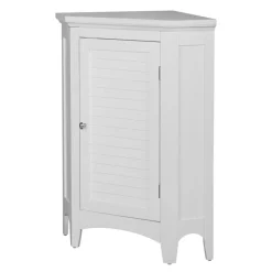 Teamson Home Glancy Freestanding Corner Floor Cabinet with Faux Louvered Door, White