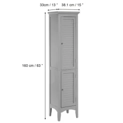 Teamson Home Glancy Freestanding Linen Tower with Two Faux Louvered Doors, Gray- FINAL SALE