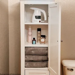 Teamson Home Glancy Freestanding Linen Tower with Two Faux Louvered Doors, White